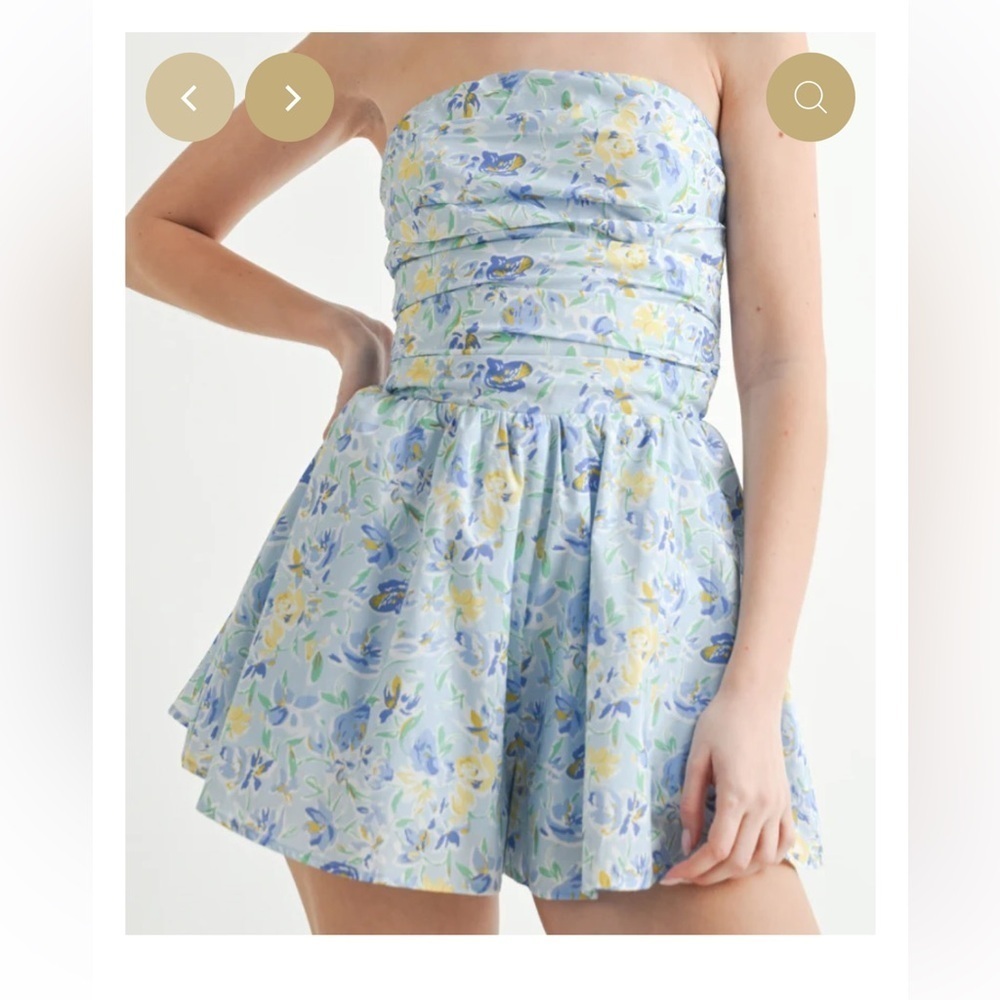Mable Blue Floral Strapless And Backless Jumpsuit Medium